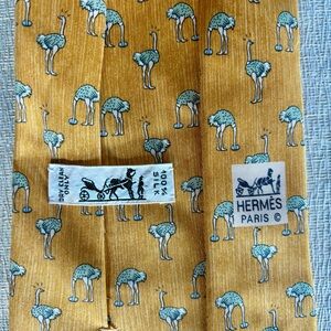 Authentic Vintage Hermes Gold and Blue Ostrich Pattern Silk Tie